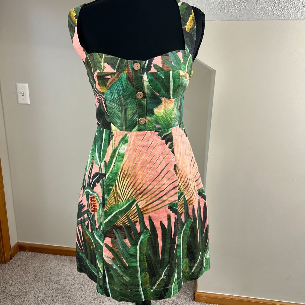 Farm Rio Amazonia Forest Mini Dress XS Tropical Print Sleeveless New 100% Linen
